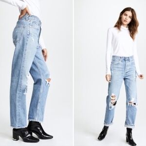 Agolde Light Blue Distressed Straight Leg Jeans